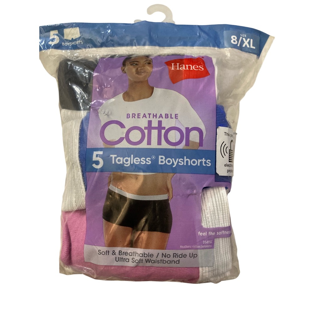 Hanes 5 Pack Breathable Cotton Tagless Boyshorts Size 8/XL Multi Color D549SC